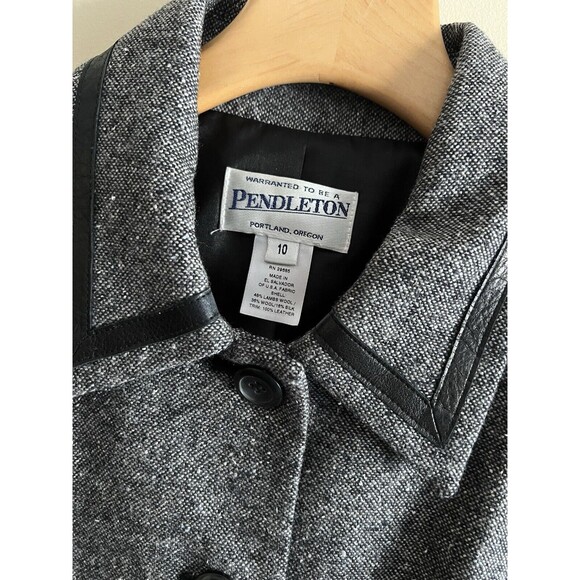 Vintage Pendleton Gray Tweed Wool Silk Leather Blazer Jacket Plus Size 10 Womens - Picture 2 of 3